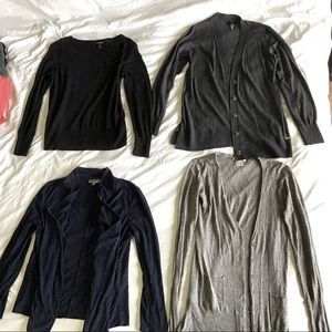 Lot set of 4 cardigans. Black, navy suede, grey